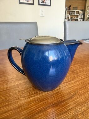 Blue Ceramic Teapot with Stainless Steel Lid